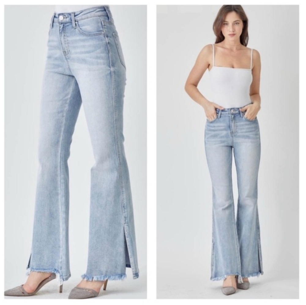 Risen Women's Light Wash Split Flare Denim Jeans Size 9 / 29